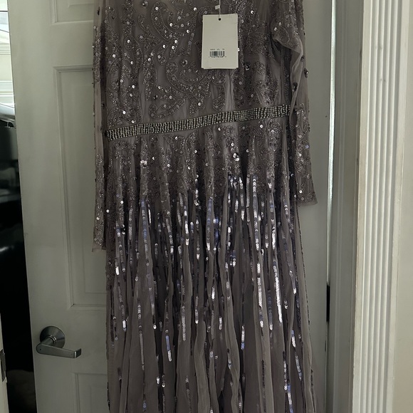 NWT Mac Duggal Long Sleeve Tea Length Dress 16 Vintage Lilac #8063 - Picture 7 of 7
